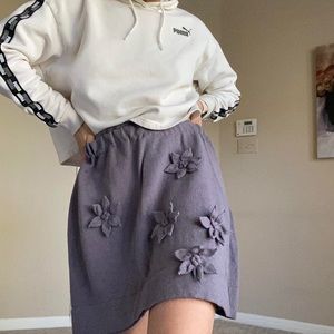HANDMADE by me Upcycled Sweater Mini Skirt with appliqué flowers in soft yarn
